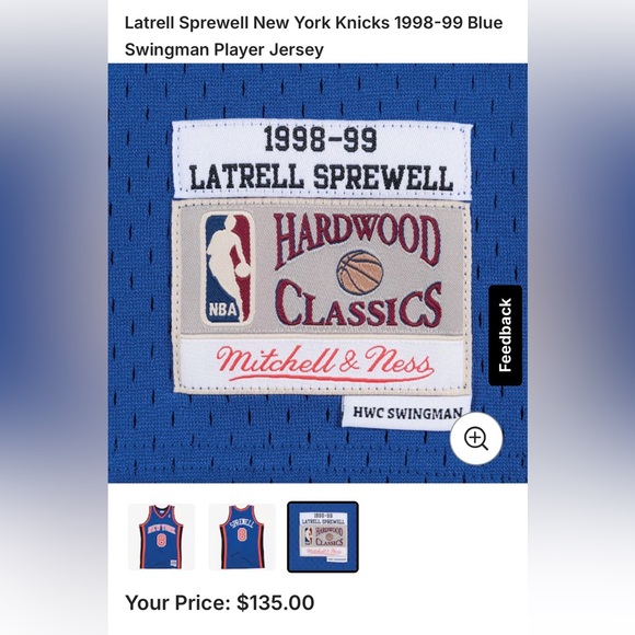 Latrell Sprewell New York Knicks 98-99 Blue Mitchell & Ness NBA Swingman Jersey - Picture 9 of 16